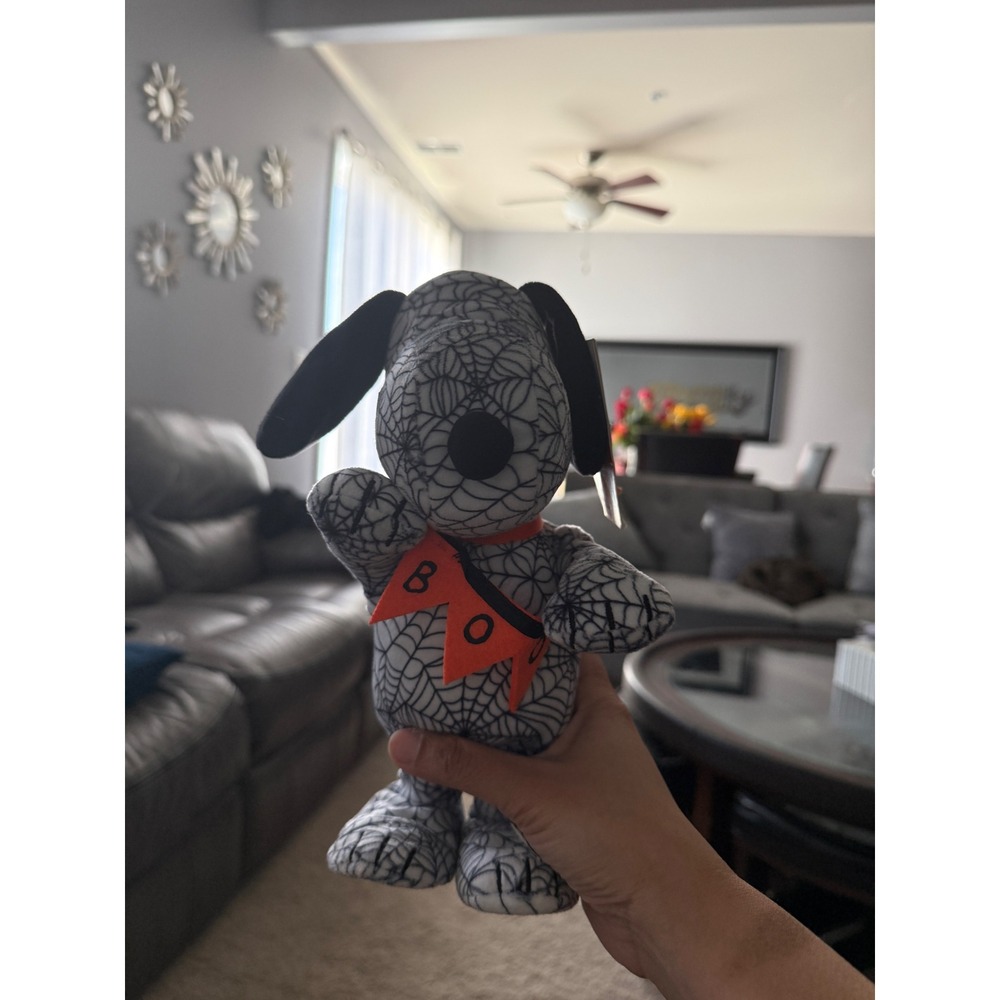 Peanuts Animated Snoopy Halloween Spiderweb BOO Plush Toy